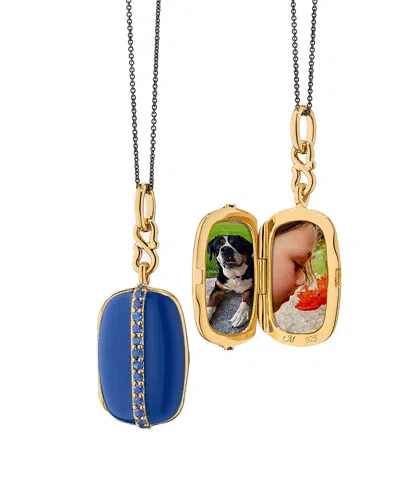 Monica Rich Kosann 18k Yellow Gold Vermeil Over Sterling Silver & Black Steel Locket X Color Blue Sapphire & Blue Ename
