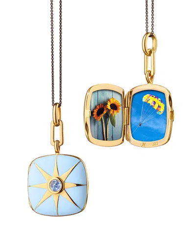 Monica Rich Kosann 18k Yellow Gold Vermeil Over Sterling Silver & Black Steel Locket X Color Blue Sapphire & Blue Ename