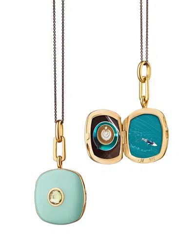Monica Rich Kosann 18k Yellow Gold Vermeil Over Sterling Silver & Black Steel Locket X Color Green Sapphire & Green Ena