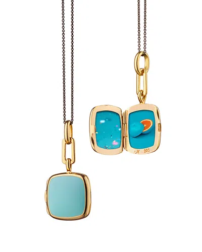 Monica Rich Kosann 18k Yellow Gold Vermeil Over Sterling Silver & Black Steel Locket X Color Turquoise Enamel Cushion P In Turquoise/gold