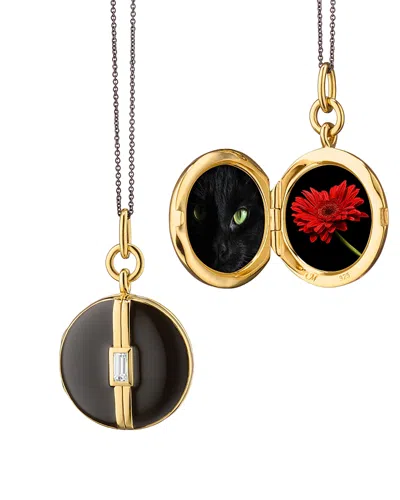Monica Rich Kosann 18k Yellow Gold Vermeil Over Sterling Silver & Black Steel Locket X Color White Sapphire & Black Ena In Multi