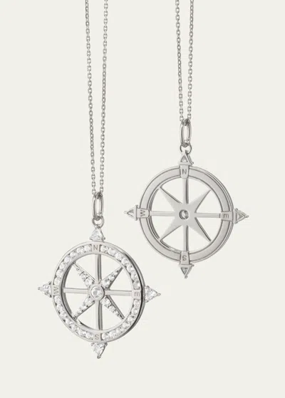 Monica Rich Kosann Adventure Sterling Silver And Sapphire Compass Necklace In Metallic