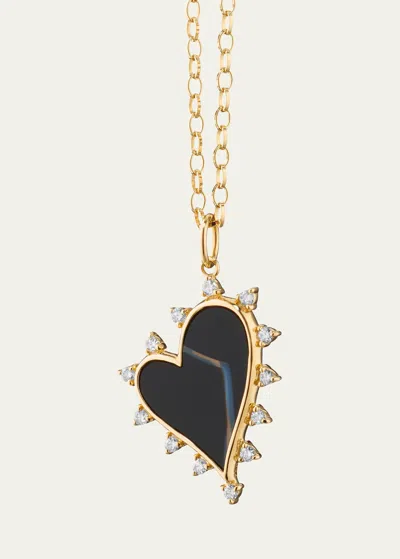 Monica Rich Kosann Black Agate Heart Necklace With Diamonds