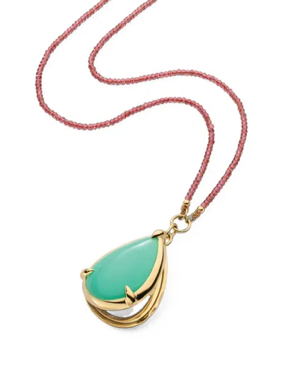 Monica Rich Kosann Chrysoprase And Garnet Locket Necklace In Multi