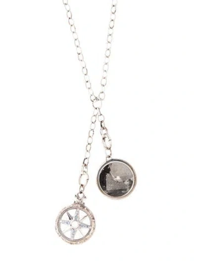 Pre-owned Monica Rich Kosann Moonstone & Sapphire "adventure" Compass, Half Locket Large Link Chain Necklace, 34" In Multicolor