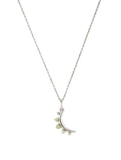 Pre-owned Monica Rich Kosann Peridot Moon Birthstone Necklace, 18" In Multi
