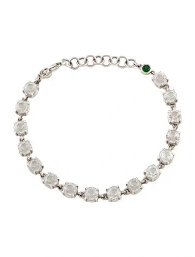 Pre-owned Monica Rich Kosann Quartz, Tsavorite Garnet & Sapphire Rock Crystal Tennis Bracelet, 6.5" In Multicolor