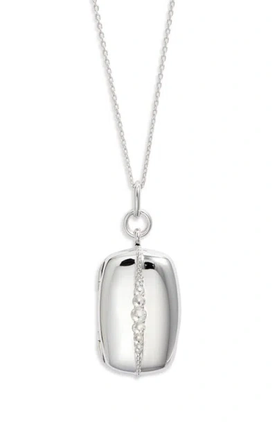 Monica Rich Kosann Slim Rectangular Graduated White Sapphire Locket In Silver
