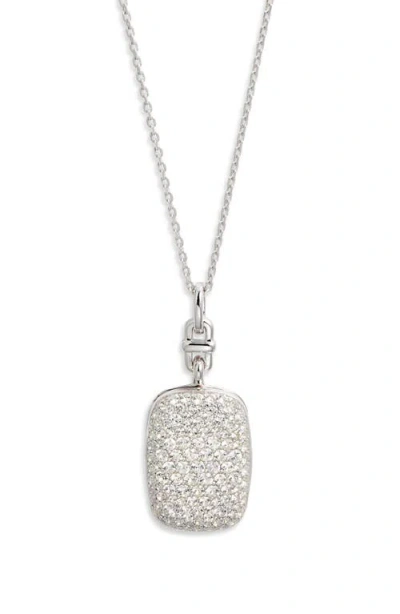 Monica Rich Kosann Slim White Sapphire Rectangle Locket Necklace In Silver