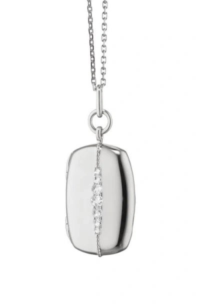Monica Rich Kosann Slim White Sapphire Rectangle Locket Necklace In Metallic