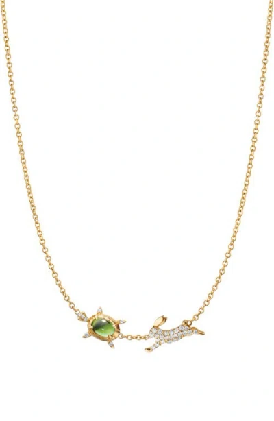 Monica Rich Kosann Slow & Steady Tortoise & Hare Pendant Necklace In Gold