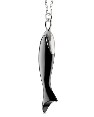 Monica Rich Kosann Sterling Silver & Black Ceramic Perseverance Fish Charm Necklace, 30 In Transparent