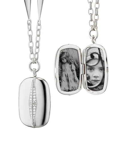 Monica Rich Kosann Sterling Silver Points North White Sapphire Pave Rectangular Locket Pendant Necklace, 20-22