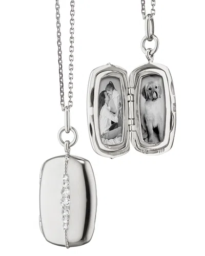 Monica Rich Kosann Sterling Silver Slim Lockets White Sapphire Rectangular Pendant Necklace, 16-18
