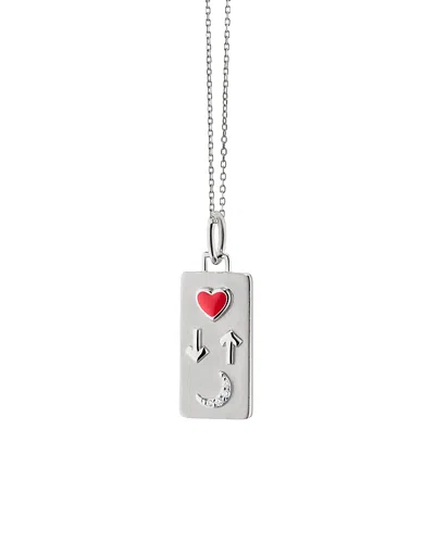 Monica Rich Kosann Sterling Silver Sun Moon & Stars White Sapphire & Red Enamel To The Moon And Back Tag Pendant Neckla