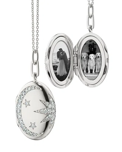 Monica Rich Kosann Sterling Silver Sun Moon & Stars White Sapphire Galaxy Oval Locket Pendant Necklace, 20-22