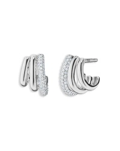 Monica Rich Kosann Sterling Silver Sun Moon & Stars White Sapphire Pave Saturn Hoop Earrings