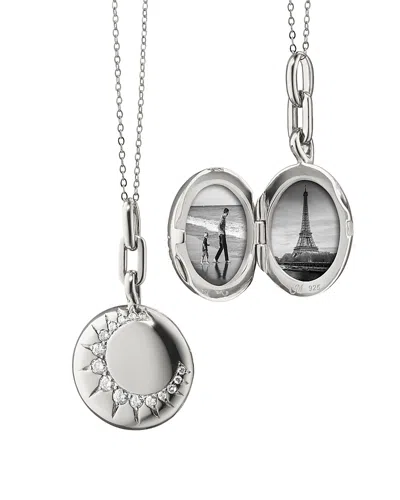 Monica Rich Kosann Sterling Silver Sun Moon & Stars White Sapphire Sun Locket Pendant Necklace, 16-18