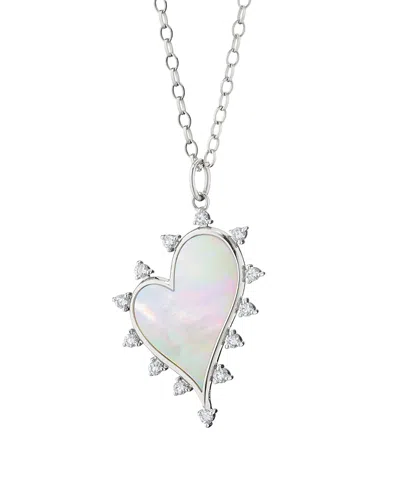 Monica Rich Kosann Sterling Silver White Sapphire & Mother Of Pearl Love Heart Necklace, 17 In Metallic