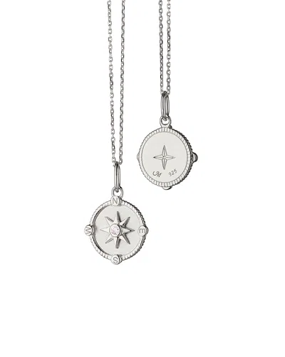 Monica Rich Kosann Sterling Silver White Sapphire Mini Adventure Compass Necklace, 18