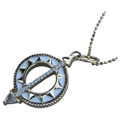 Pre-owned Monica Rich Kosann Sundial Diamond Enamel Pendant Chain Necklace 18k Gold 6.3g In Multi