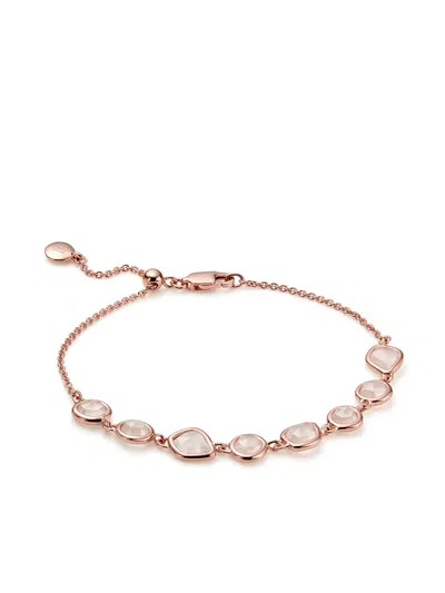 Monica Vinader Rose Gold Siren Bezel Gemstone Chain Bracelet Rose Quartz In Rose Gold/rose Quartz