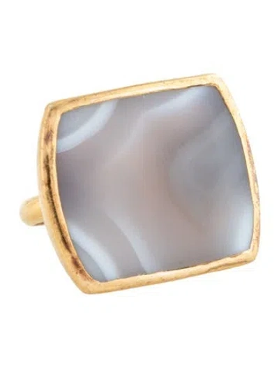 Pre-owned Monica Vinader Agate Baja Cocktail Ring In Blue
