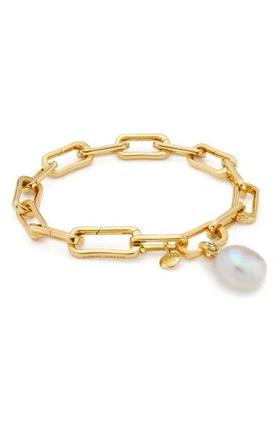 Monica Vinader Alta Capture Pearl Charm Bracelet In Gold