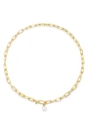 Monica Vinader Alta Freshwater Pearl Slim Chain Necklace In Gold