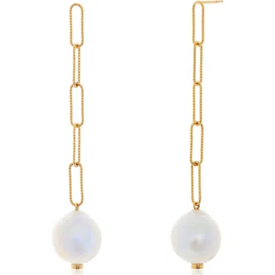 Monica Vinader Baroque Pearl Linear Drop Earrings In Gold