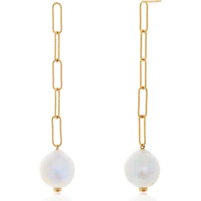 Monica Vinader Baroque Pearl Linear Drop Earrings In Gold/pearl