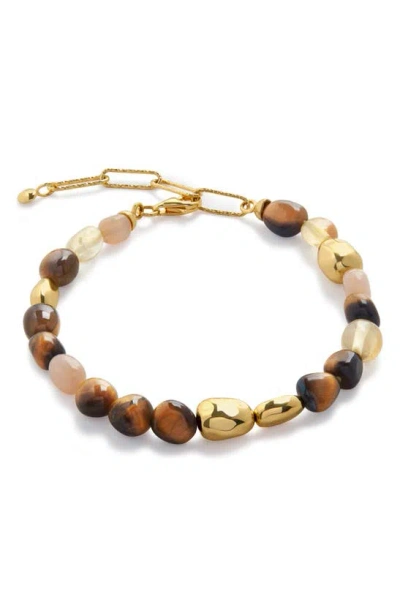 Monica Vinader Gold Rio Multi Gemstone Beaded Bracelet Tigers Eye In 18ct Gold Vermeil / Tigers Eye