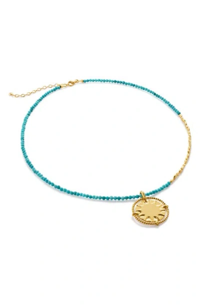 Monica Vinader Beaded Sun Pendant Necklace In 18ct Gold Vermeil / Turquoise