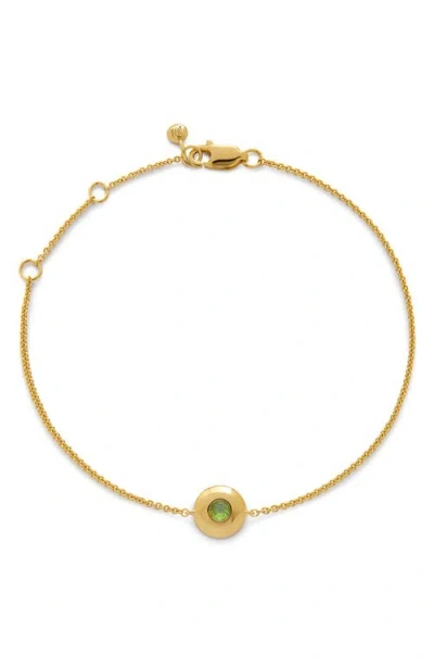 Monica Vinader Bezel Birthstone Station Bracelet In August/peridot/gold