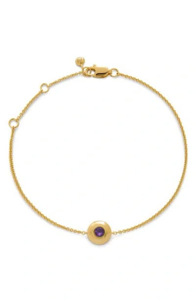 Monica Vinader Bezel Birthstone Station Bracelet In February/amethyst/gold