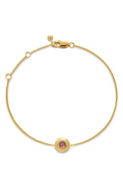 Monica Vinader Bezel Birthstone Station Bracelet In October/pink Tourmaline/gold