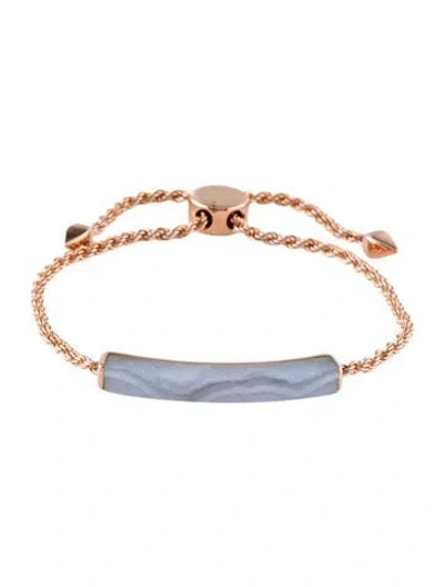 Pre-owned Monica Vinader Blue Lace Agate Linear Station Bracelet, 8.75" In Multi