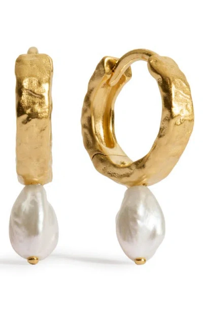 Monica Vinader Capri Freshwater Pearl Huggie Hoop Earrings In White