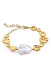 Monica Vinader Gold Capri Keshi Pearl Disc Bracelet Pearl In 18k Gold Vermeil