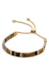 Monica Vinader Gold Delphi Gemstone Friendship Bracelet Tigers Eye In 18ct Gold Vermeil / Tigers Eye