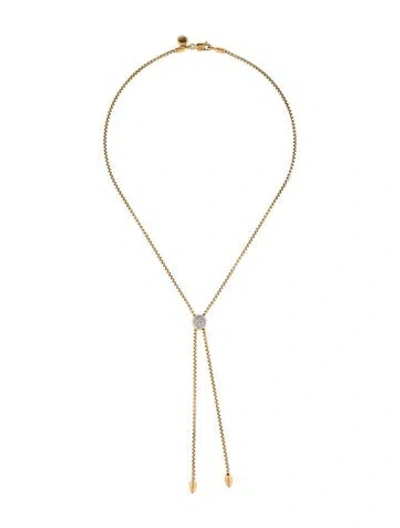 Pre-owned Monica Vinader Diamond Fiji Pave Button Lariat Necklace, 21.25" In Multicolor