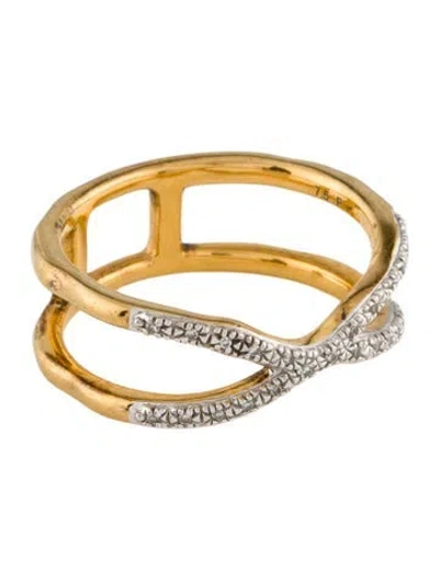 Pre-owned Monica Vinader Diamond Riva Wave Cross Ring In Multi