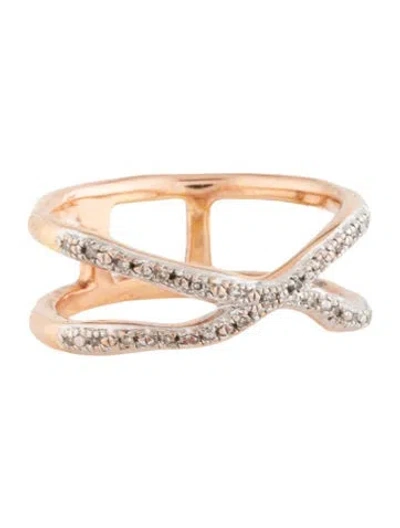 Pre-owned Monica Vinader Diamond Riva Wave Cross Ring In Multicolor