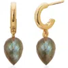 Monica Vinader Fiji Bud Labradorite Drop Huggie Hoop Earrings In 18ct Gold Vermeil Sterl Silver