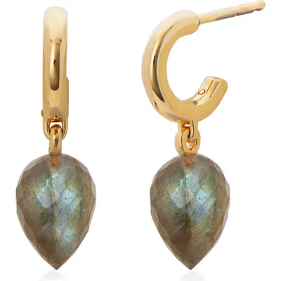 Monica Vinader Fiji Bud Labradorite Drop Huggie Hoop Earrings In 18ct Gold Vermeil Sterl Silver