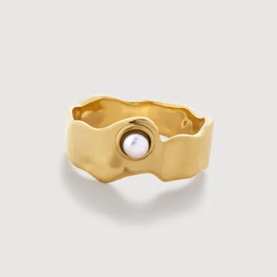Monica Vinader Gold Capri Button Pearl Stacking Ring Pearl In 18ct Gold Vermeil/pearl