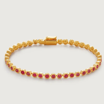 Monica Vinader Gold Gemstone Essential Tennis Bracelet Pink Quartz In Red