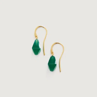 Monica Vinader Gold Geometric Gemstone Wire Earrings Green Onyx