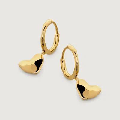 Monica Vinader Gold Heart Drop Huggie Earrings In 18ct Gold Vermeil