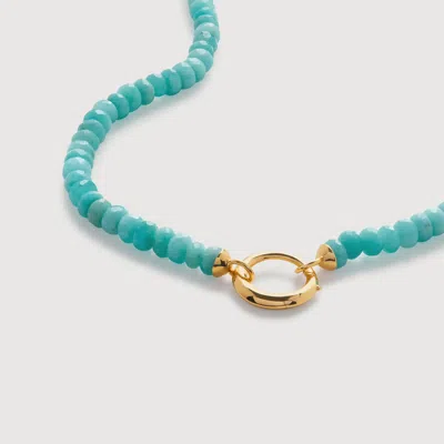 Monica Vinader Gold Kissing Moon Gemstone Capture Necklace 46cm/18' Amazonite In Blue